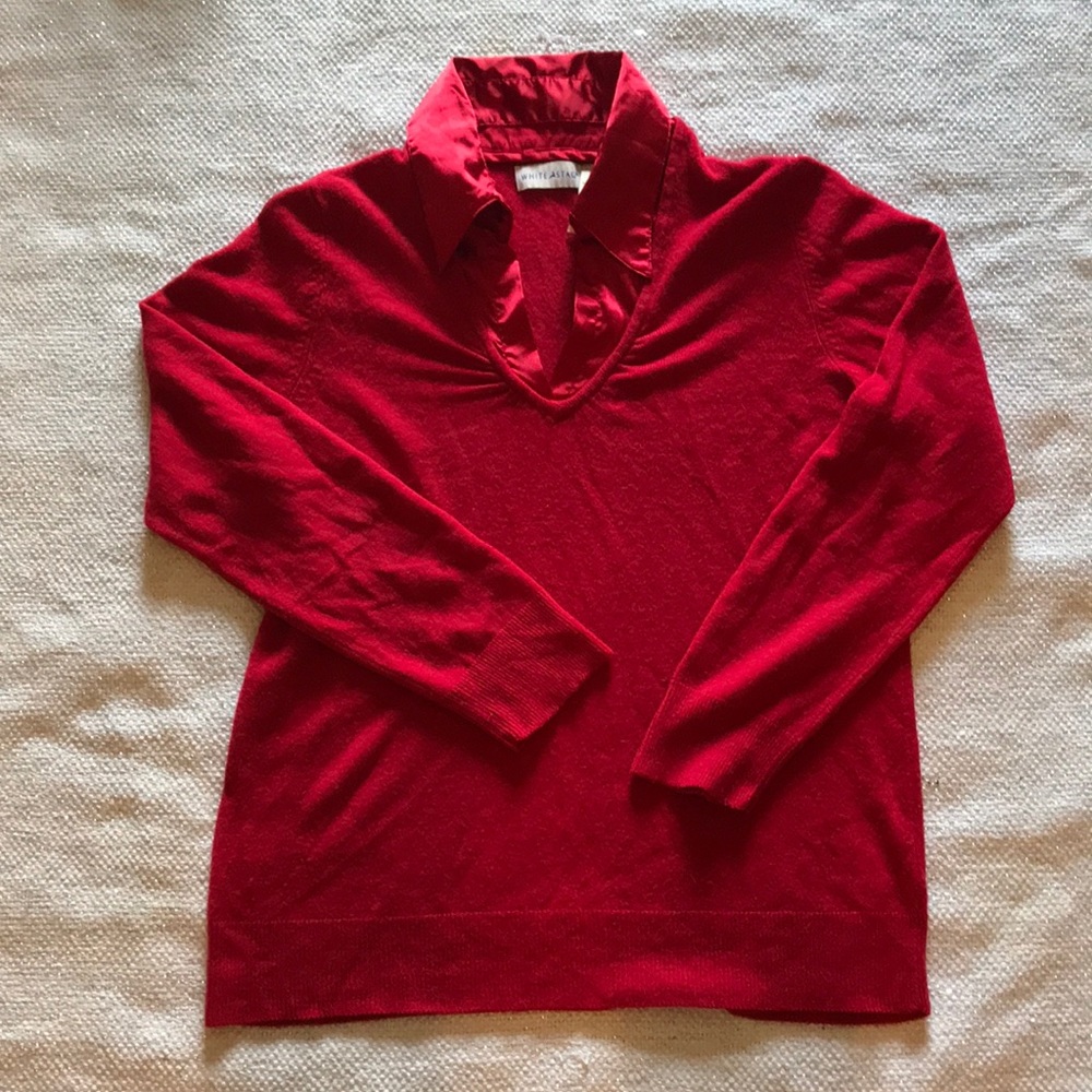 Red sweater with silky collar